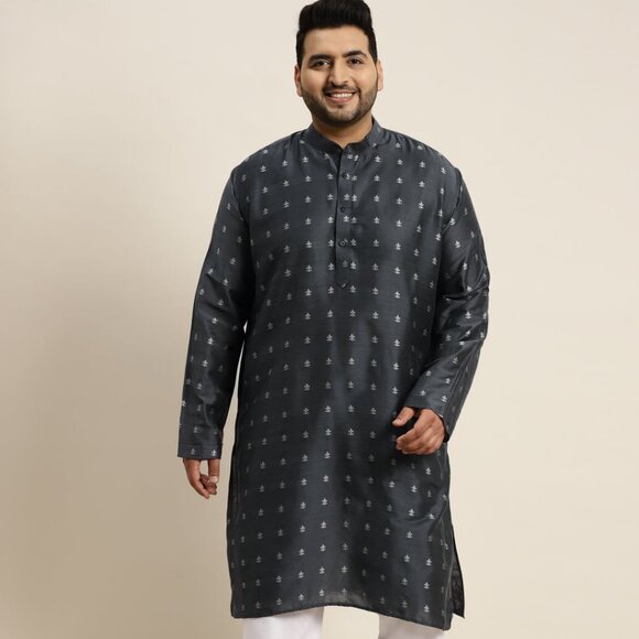 Men's Cotton Blend Grey Kurta Long Sleeve Size Medium 38 - Picture 1 of 8